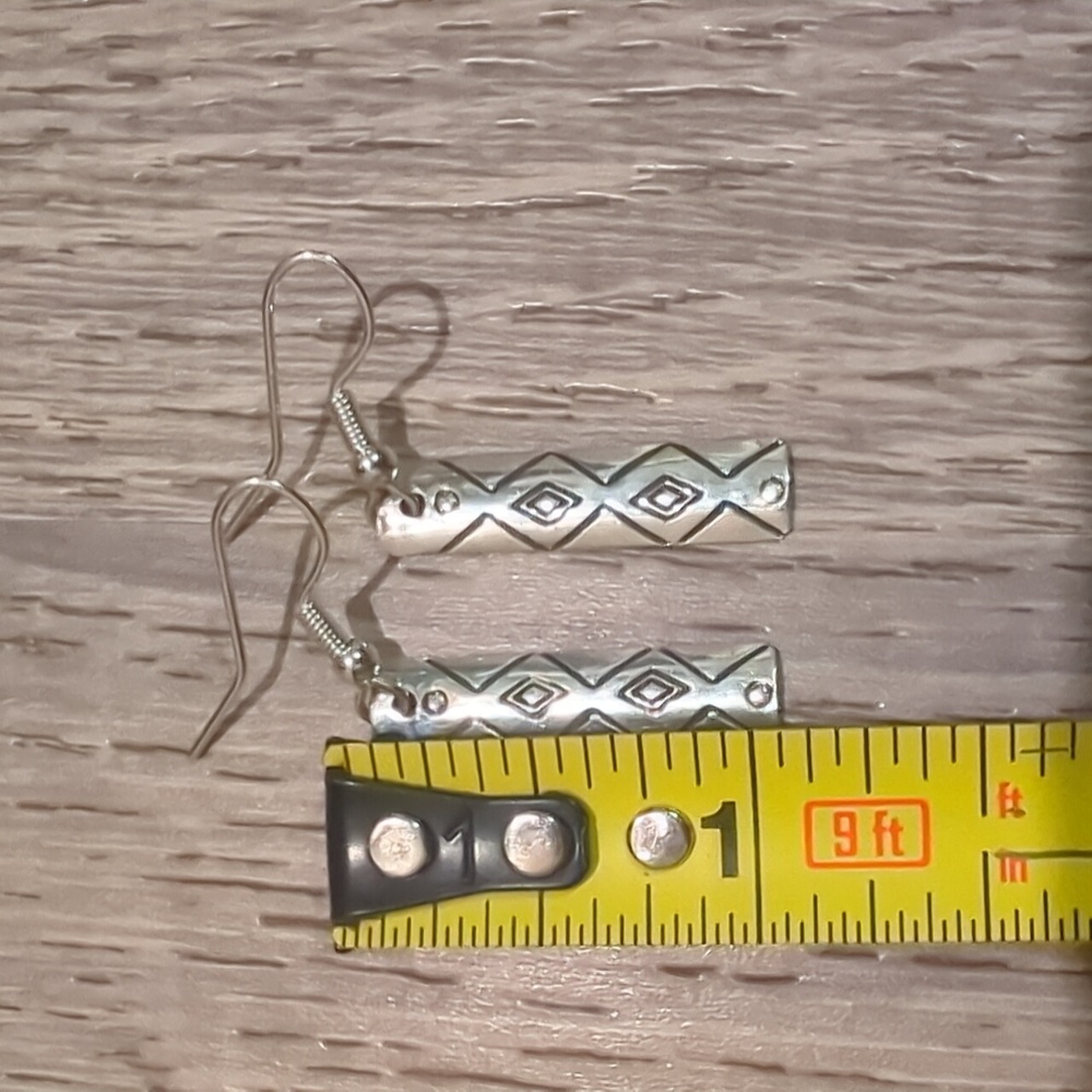 Navajo Sterling Silver Stamped Handmade Earrings - Picture 5 of 7